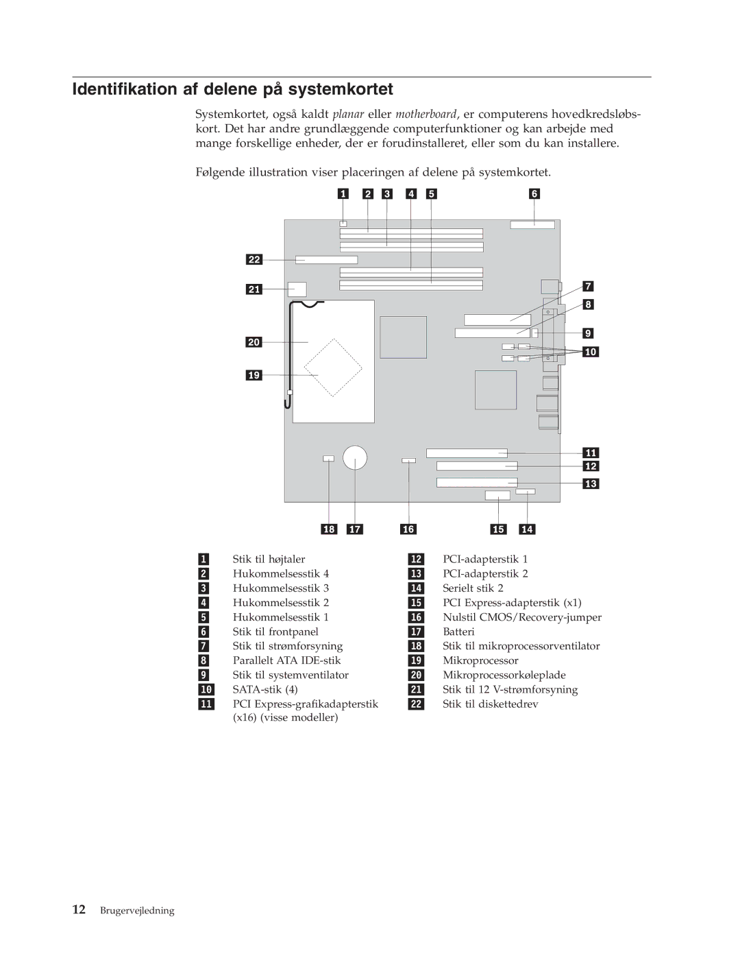 IBM 9212, 9213 manual Identifikation af delene på systemkortet 