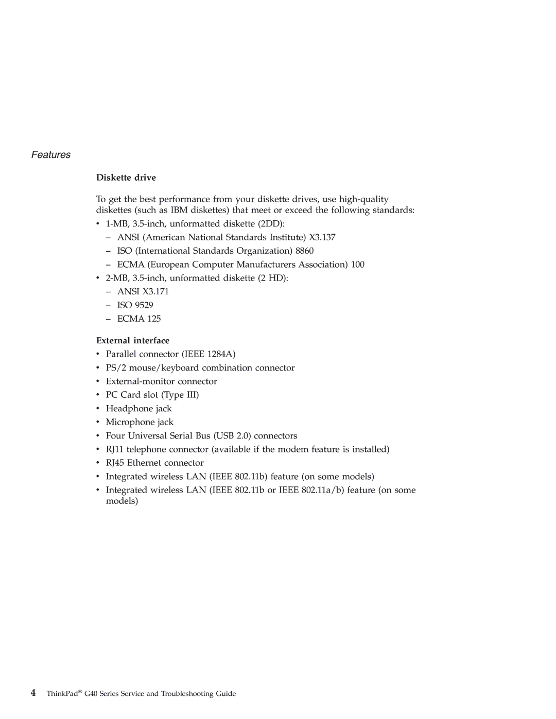 IBM 92P1559 manual Diskette drive, External interface 