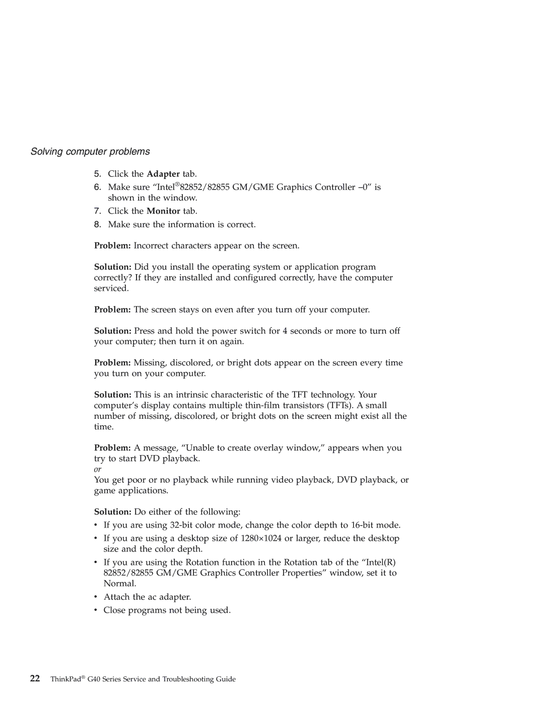 IBM 92P1559 manual Solving computer problems 