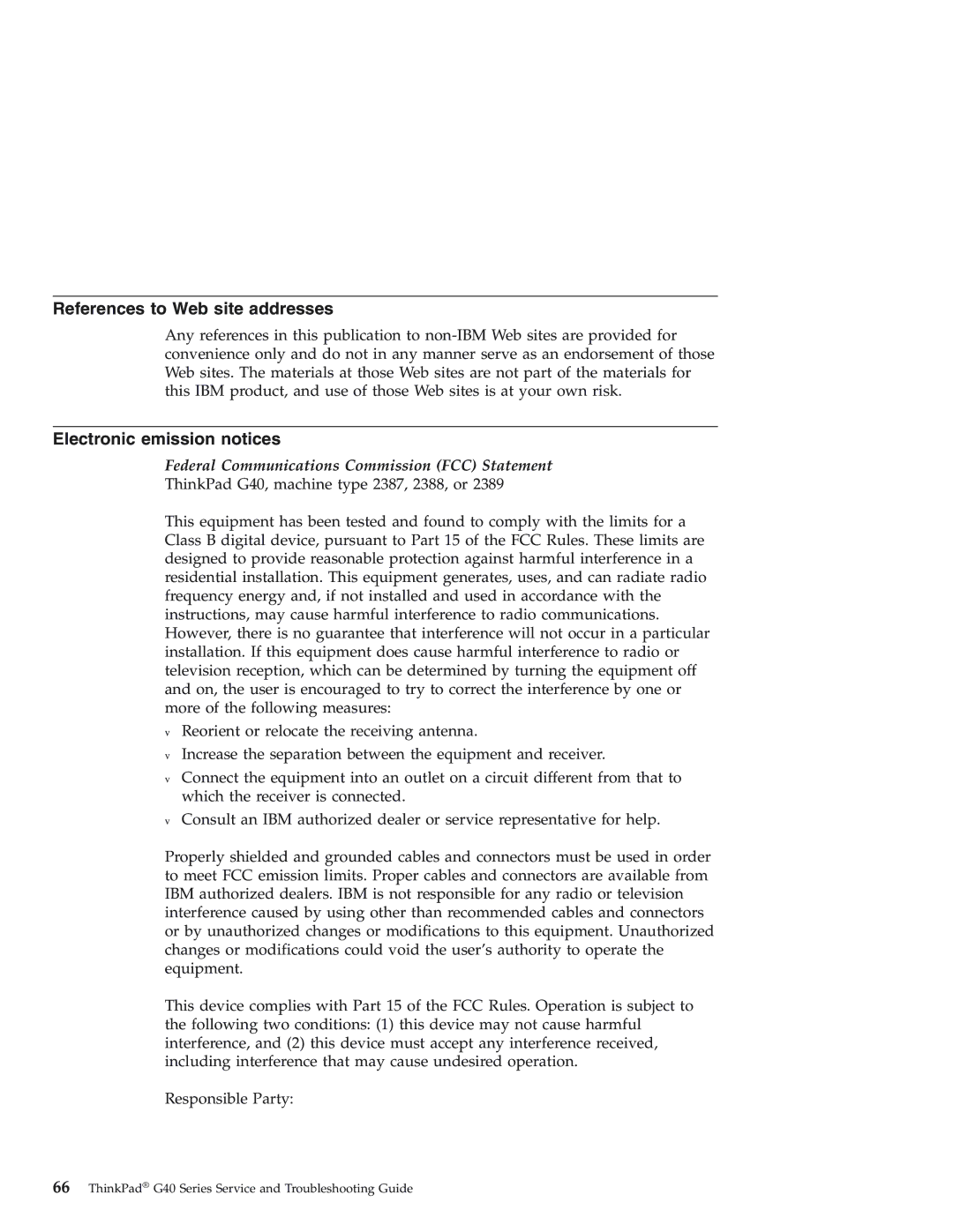 IBM 92P1559 manual References to Web site addresses, Electronic emission notices 