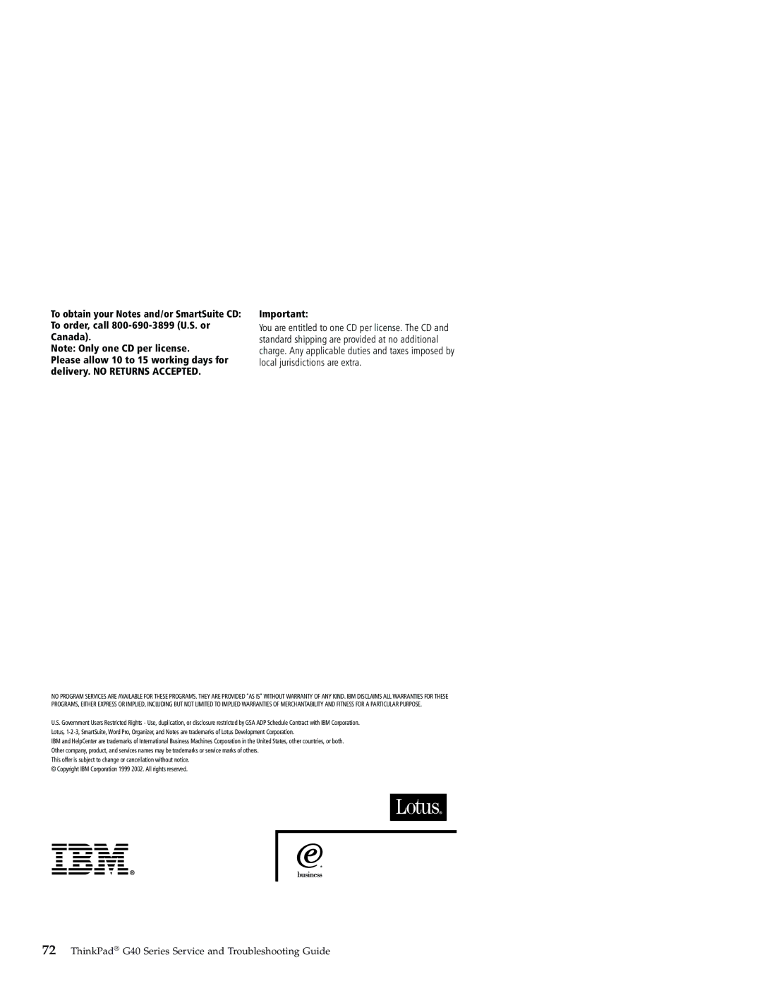 IBM 92P1559 manual ThinkPad G40 Series Service and Troubleshooting Guide 