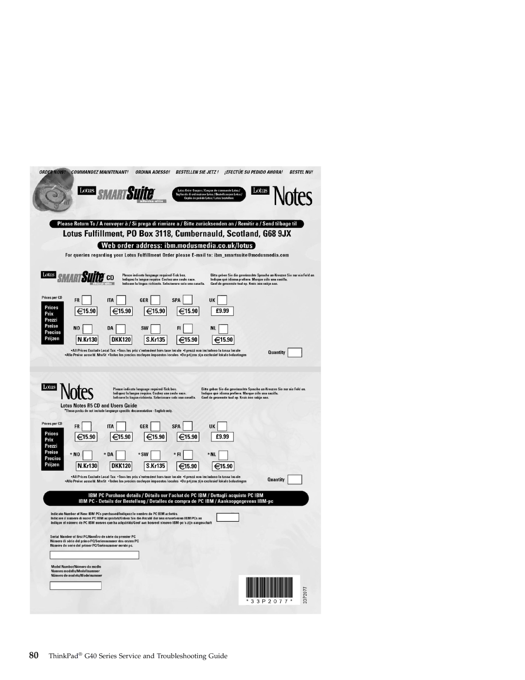 IBM 92P1559 manual ThinkPad G40 Series Service and Troubleshooting Guide 