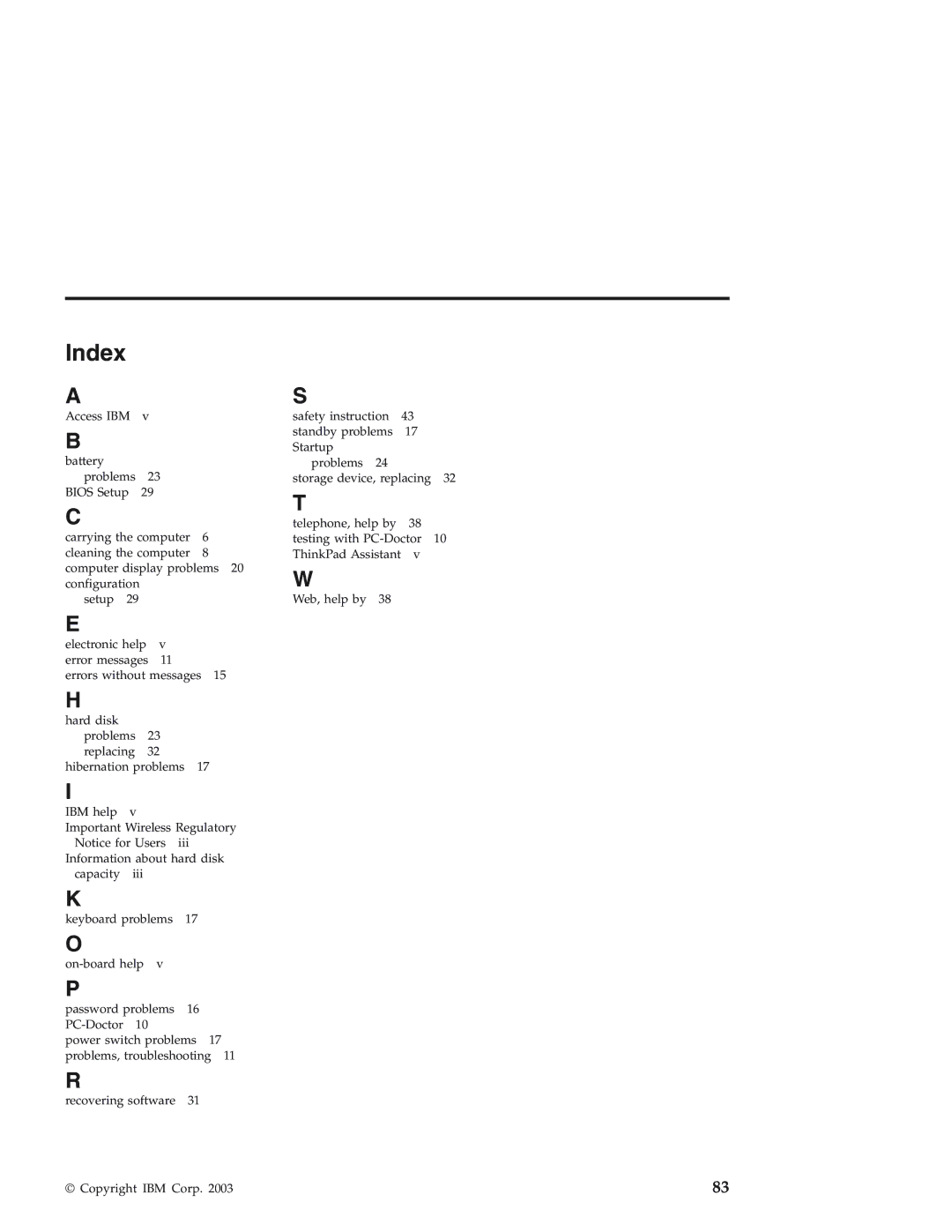 IBM 92P1559 manual Index 