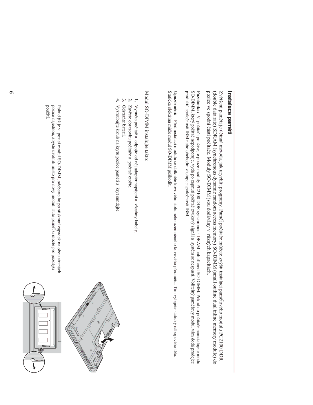 IBM 92P1703 manual Instalace paměti, Modul SO-DIMM instalujte takto 