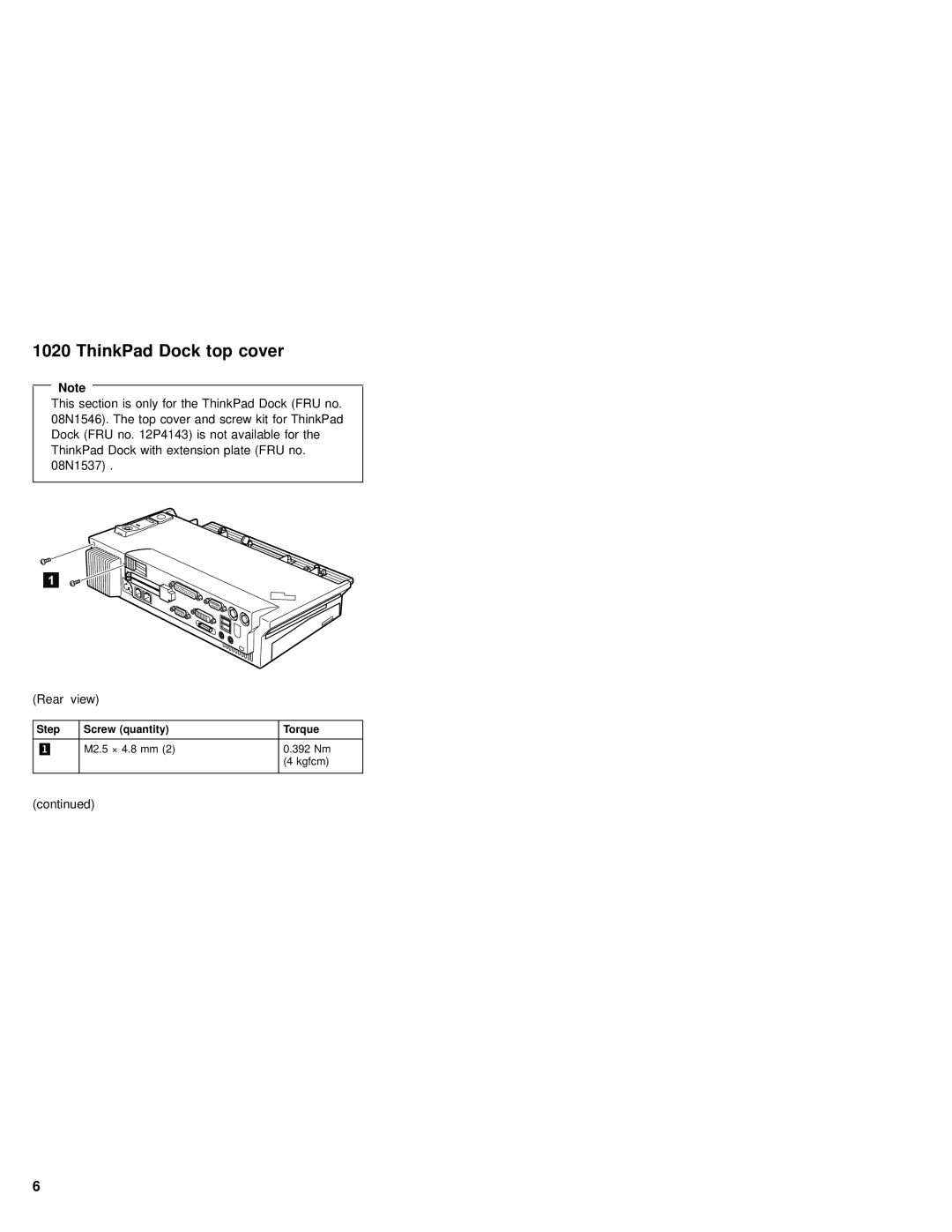 IBM 92P1836 manual ThinkPad Dock top cover 