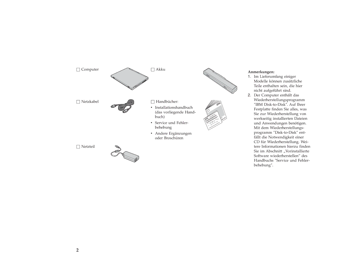 IBM 92P1927 manual Anmerkungen 