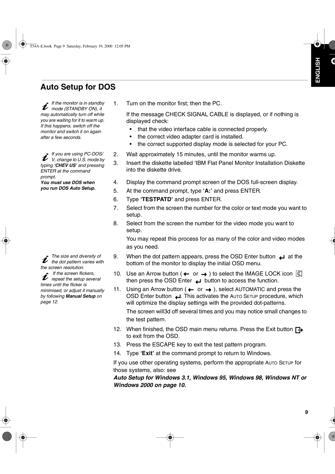 IBM T540, 9511-A, T54A manual Auto Setup for DOS 