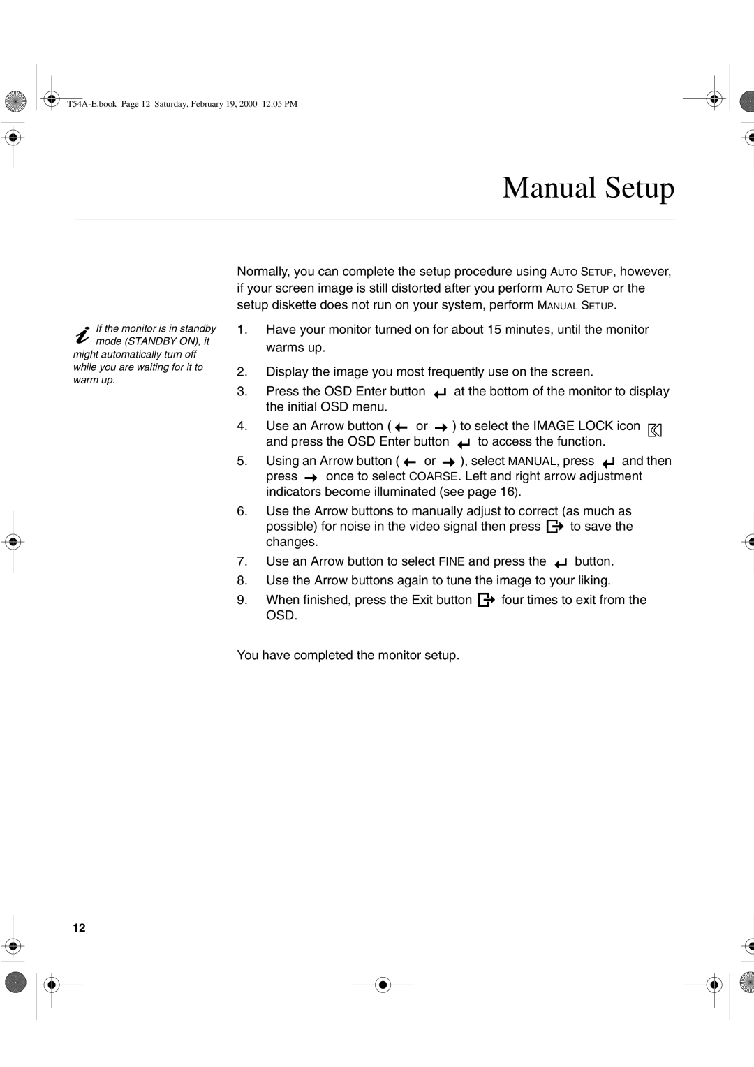 IBM T540, 9511-A, T54A manual Manual Setup 