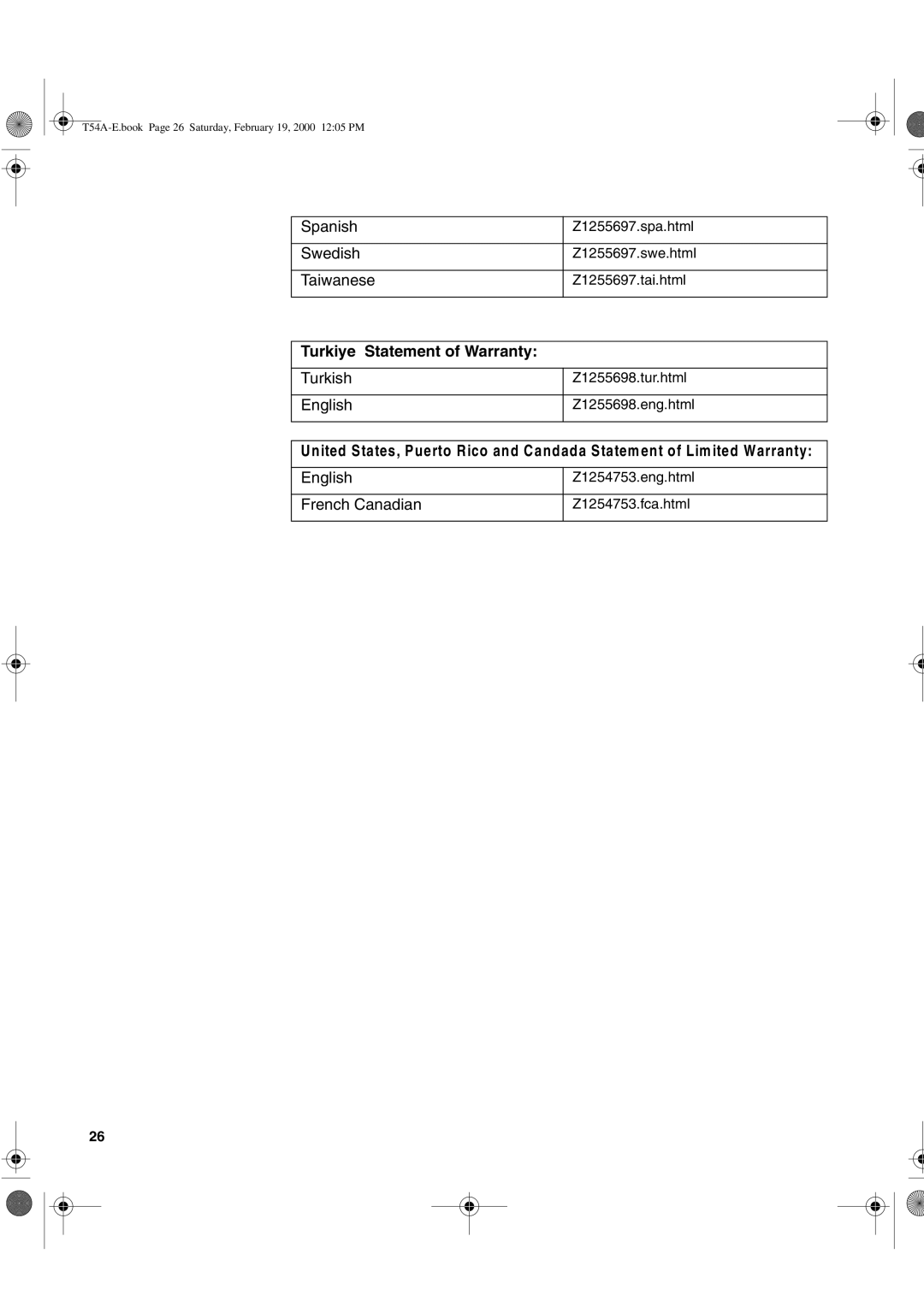 IBM T54A, 9511-A, T540 manual Turkiye Statement of Warranty 