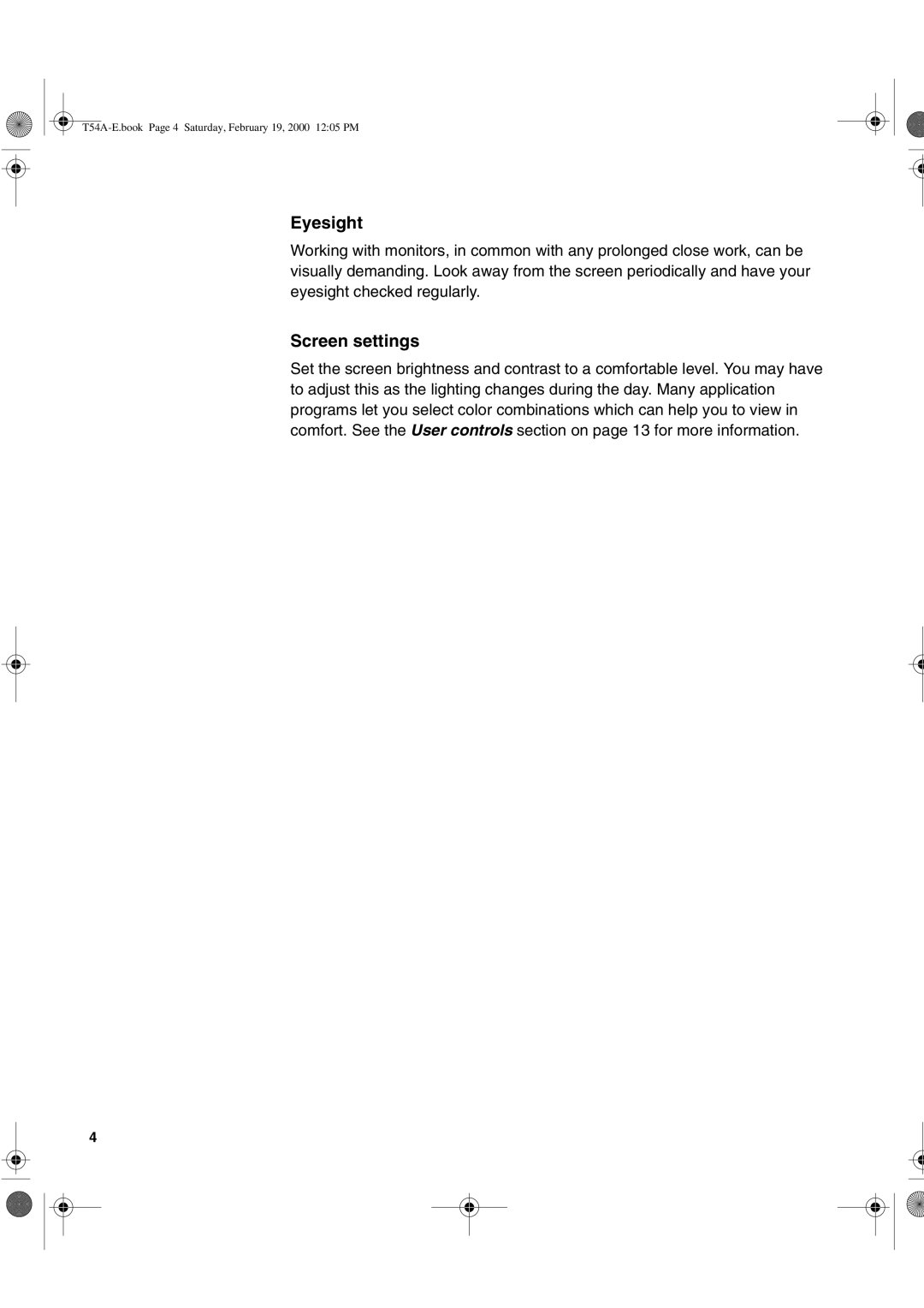 IBM 9511-A, T54A, T540 manual Eyesight, Screen settings 