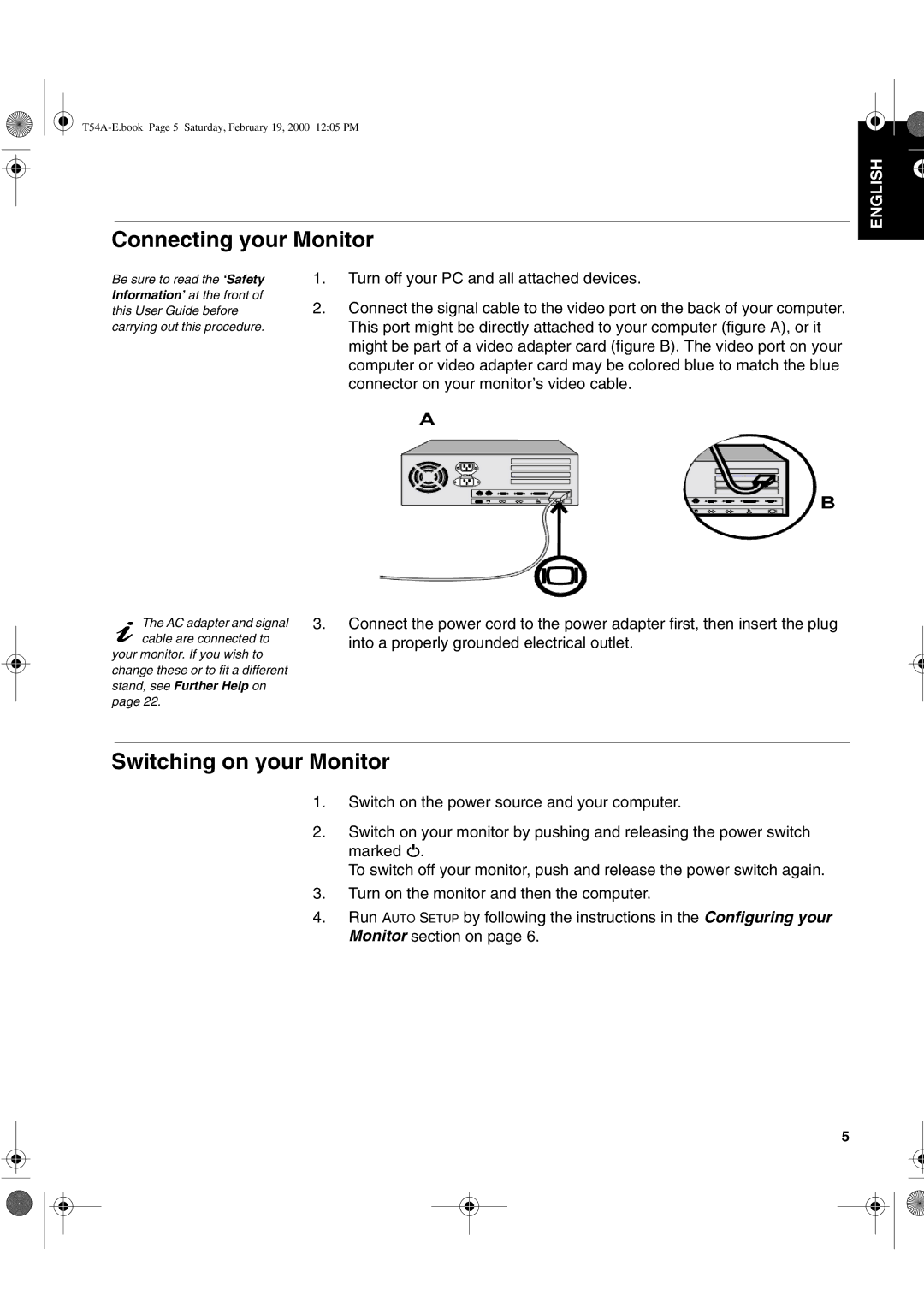 IBM T54A, 9511-A, T540 manual Connecting your Monitor, Switching on your Monitor 