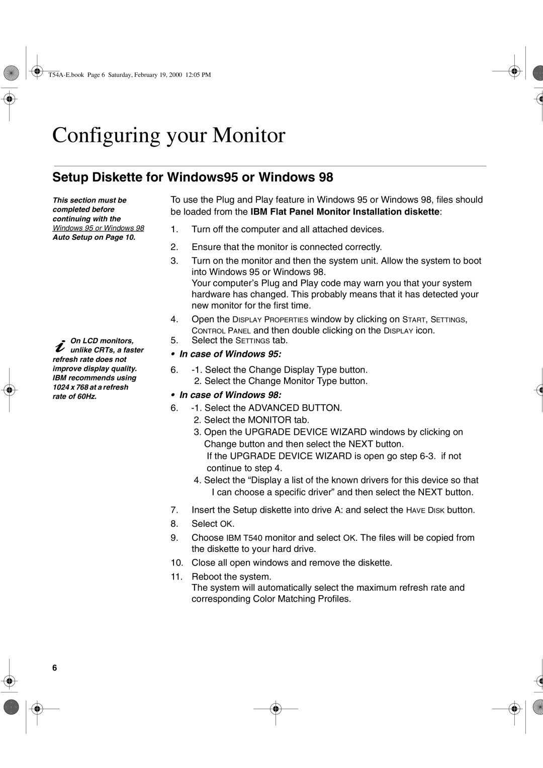 IBM T540, 9511-A, T54A manual Configuring your Monitor, Setup Diskette for Windows95 or Windows 