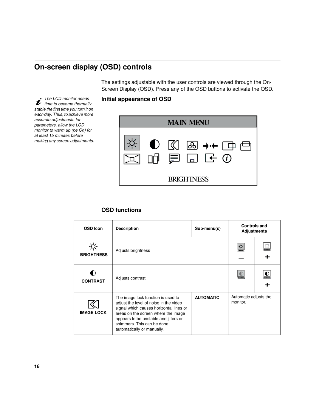 IBM 21L4364, 9519-AW1, 9519-AG1, T 85A On-screen display OSD controls, Initial appearance of OSD, OSD functions 