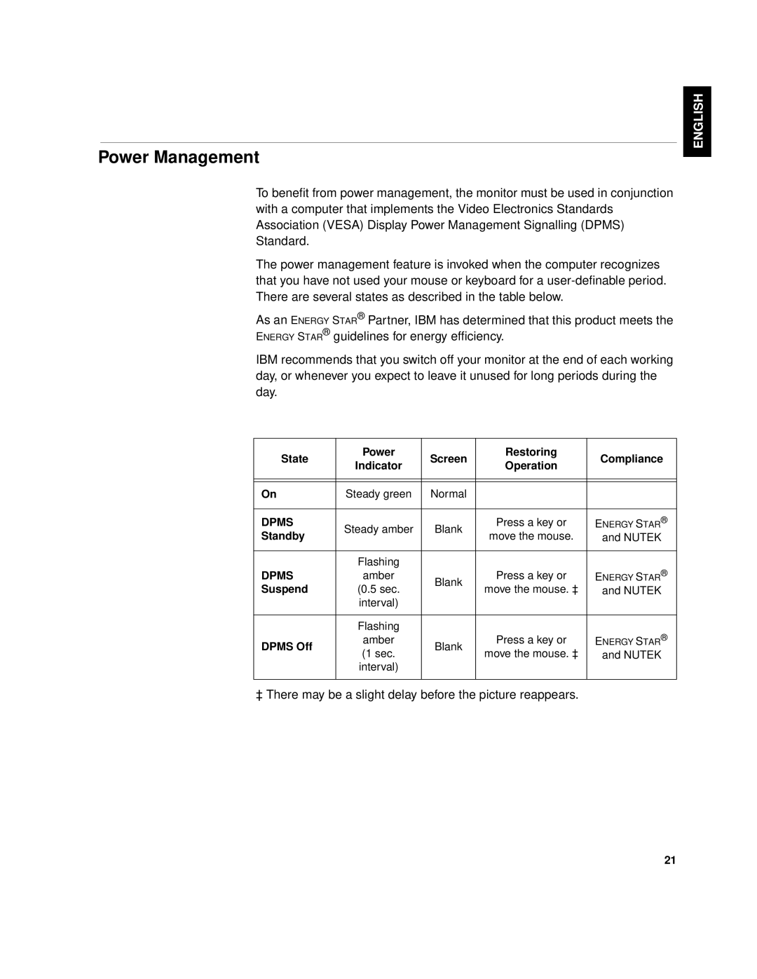 IBM 9519-AG1, 9519-AW1, T 85A, 21L4365, 21L4364 system manual Power Management, Dpms 