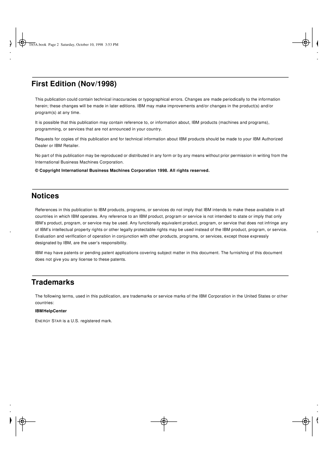 IBM 21L4364, 9519-AW1, 9519-AG1, T 85A, 21L4365 system manual First Edition Nov/1998 