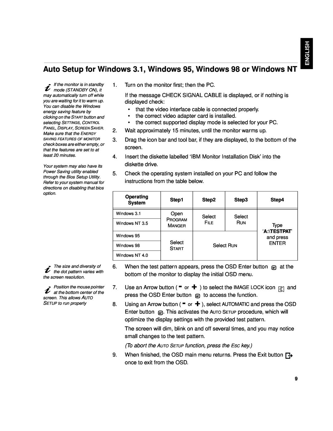 IBM 9519-AW1, 9519-AG1, T 85A, 21L4365 Auto Setup for Windows 3.1, Windows 95, Windows 98 or Windows NT, English 