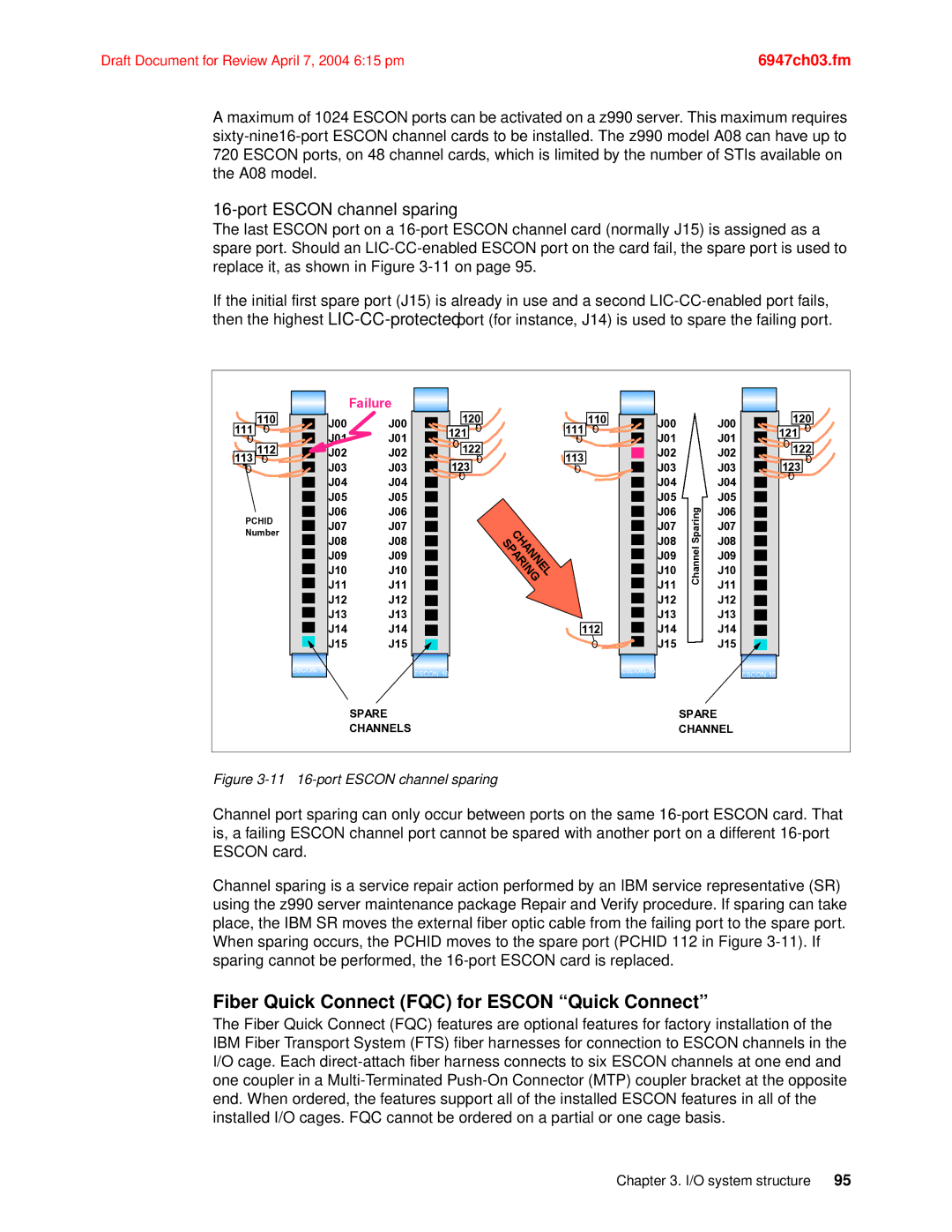 IBM 990 manual Fiber Quick Connect FQC for Escon Quick Connect, Port Escon channel sparing 