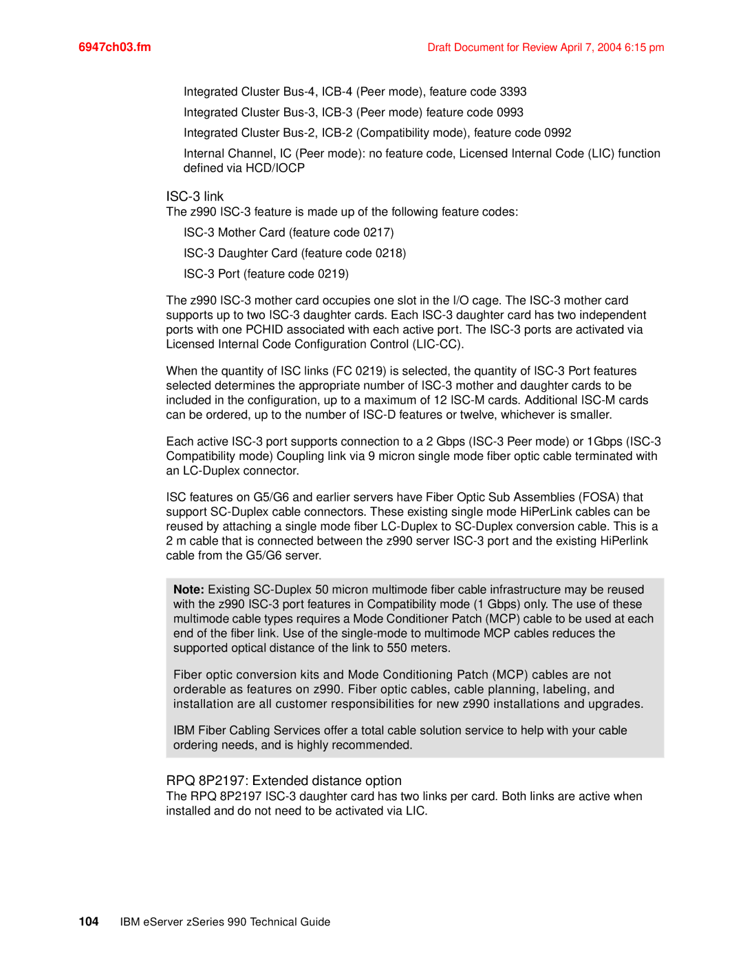 IBM 990 manual ISC-3 link, RPQ 8P2197 Extended distance option 