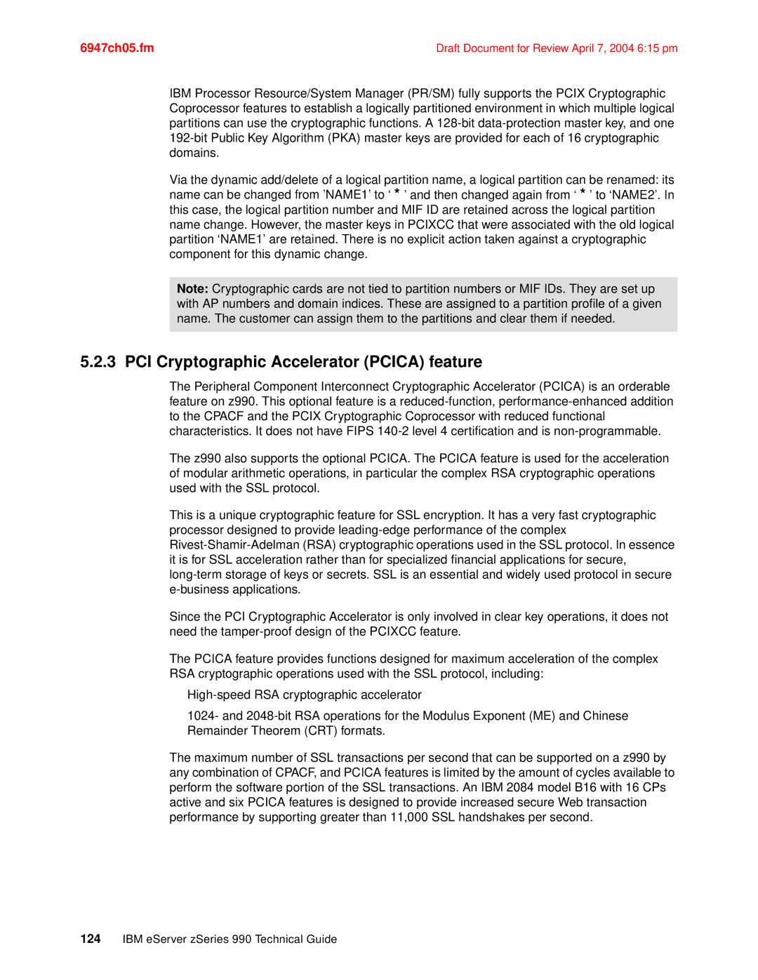 IBM 990 manual PCI Cryptographic Accelerator Pcica feature 