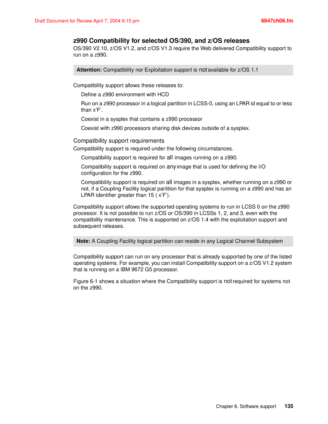 IBM manual Z990 Compatibility for selected OS/390, and z/OS releases, Compatibility support requirements 