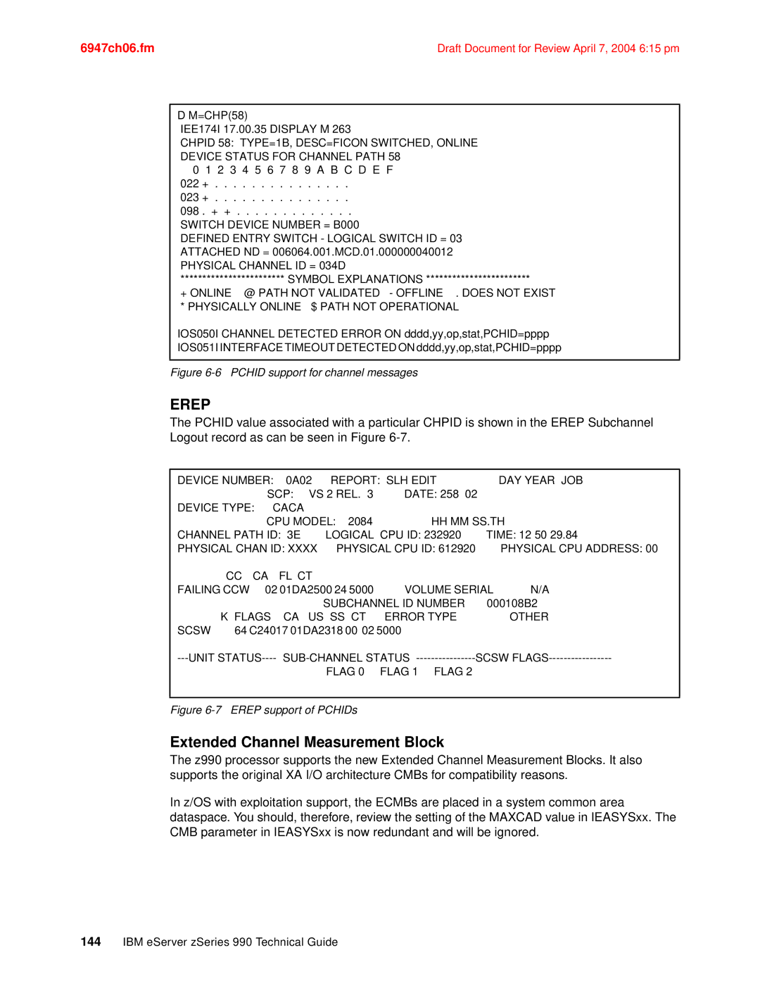 IBM 990 manual Extended Channel Measurement Block, Switch ID = 