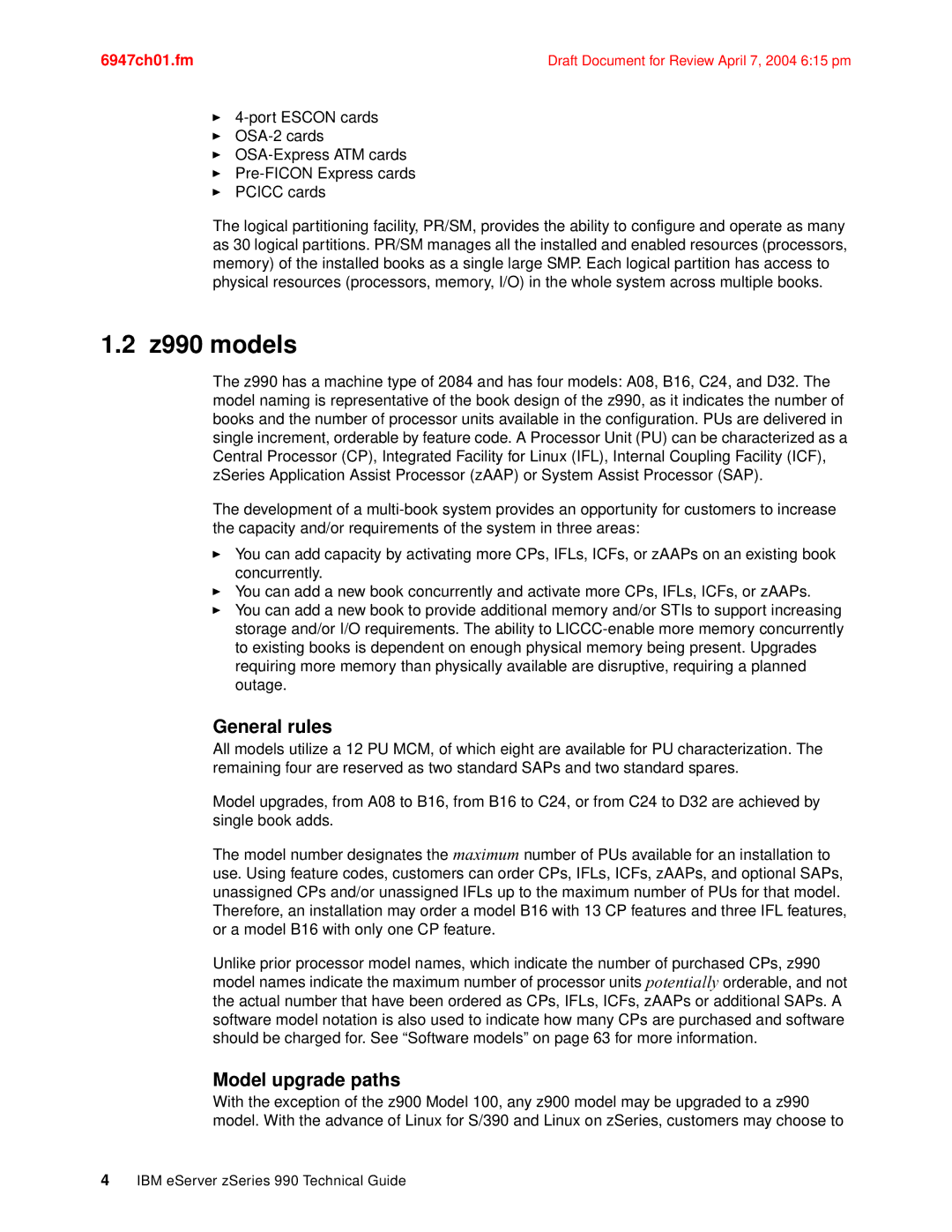 IBM manual Z990 models, General rules, Model upgrade paths 