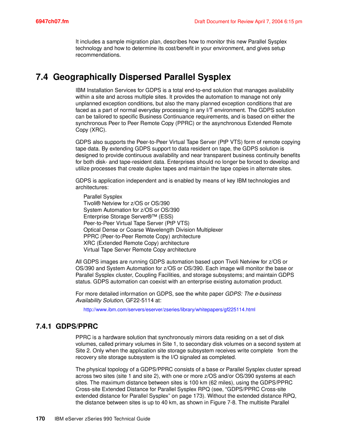 IBM 990 manual Geographically Dispersed Parallel Sysplex, Gdps/Pprc 