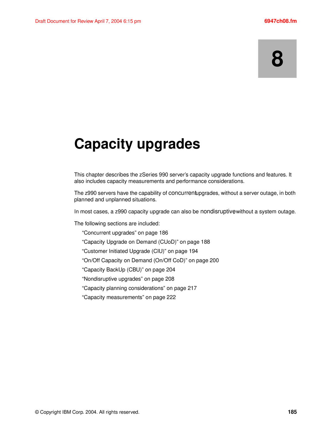 IBM 990 manual Capacity upgrades, 185 