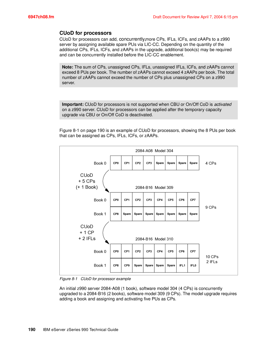 IBM 990 manual CUoD for processors, CUoD + 1 CP + 2 IFLs 