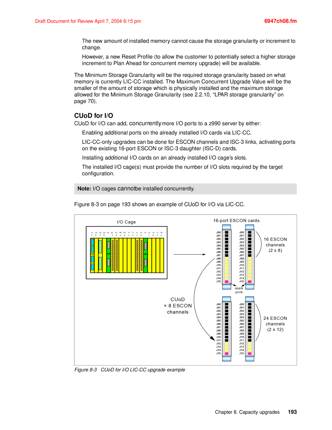 IBM 990 manual CUoD for I/O, + 8 Escon 