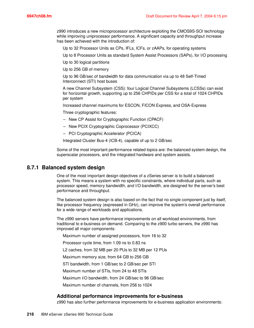 IBM 990 manual Balanced system design, Additional performance improvements for e-business 