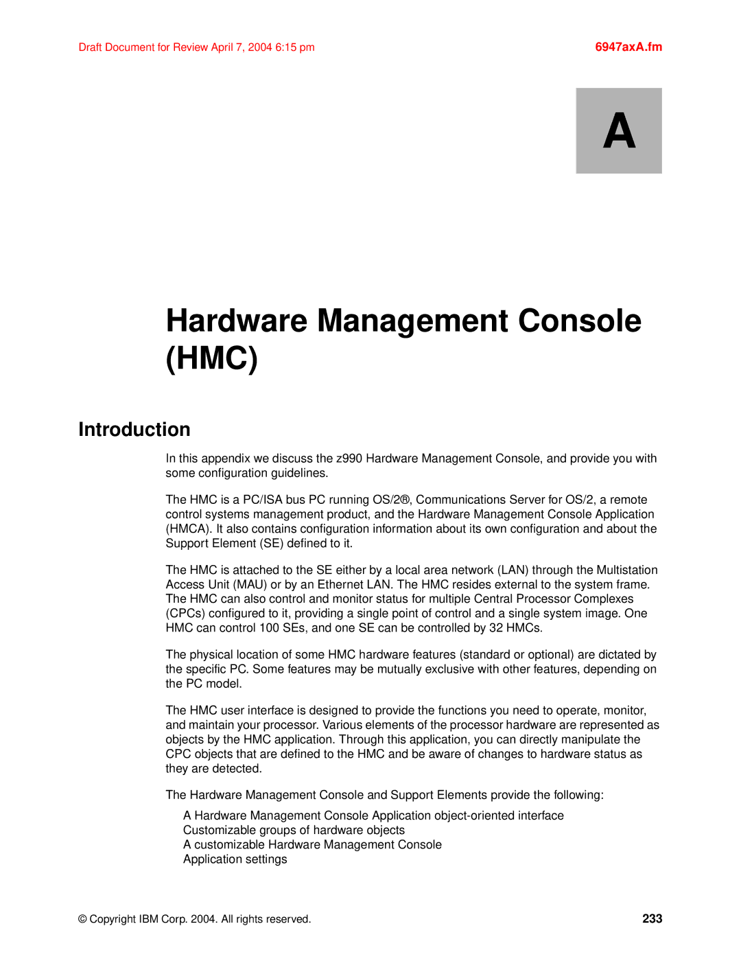 IBM 990 manual Appendix A. Hardware Management Console HMC, 233 