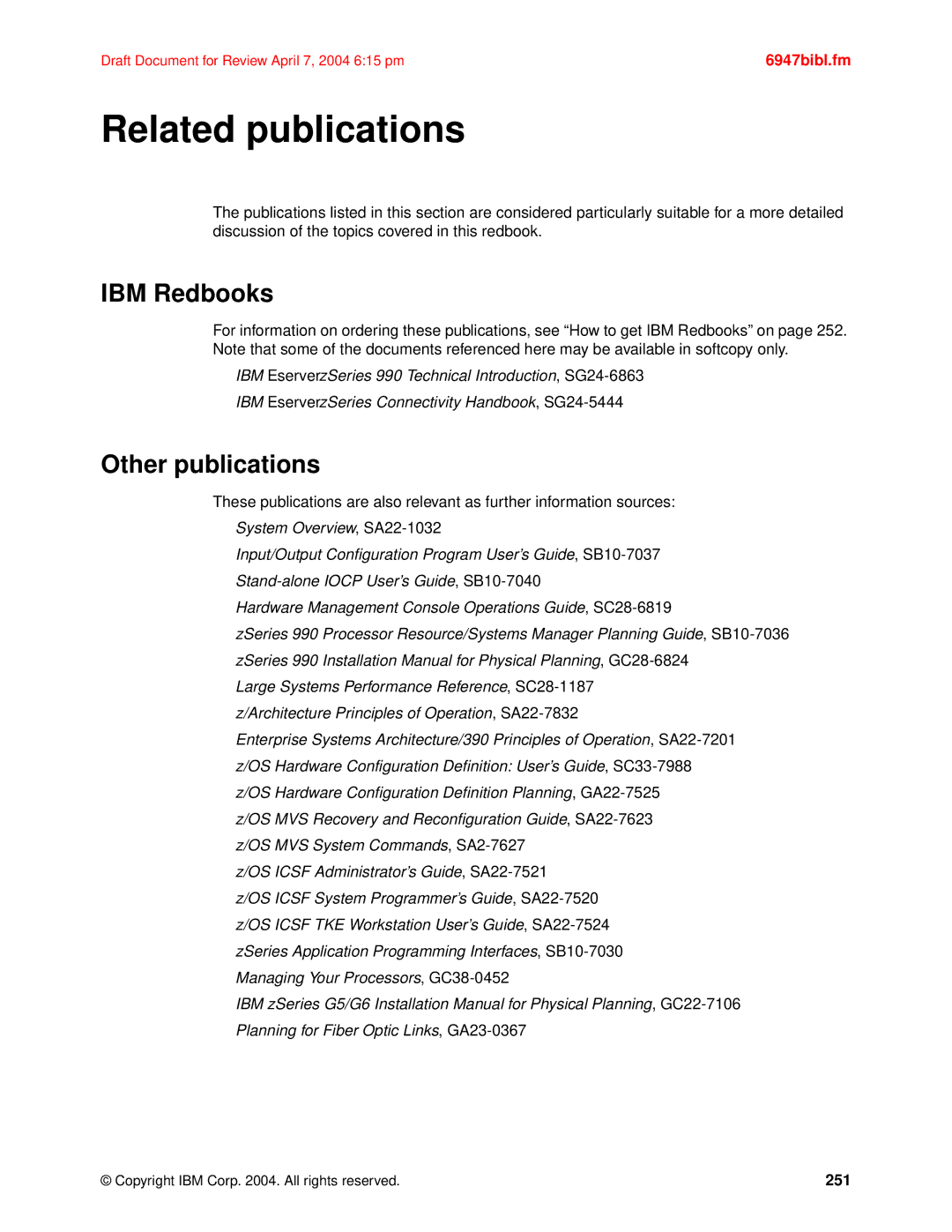 IBM 990 manual IBM Redbooks, Other publications, 251 