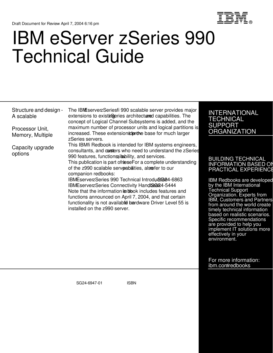 IBM manual IBM eServer zSeries 990 Technical Guide 