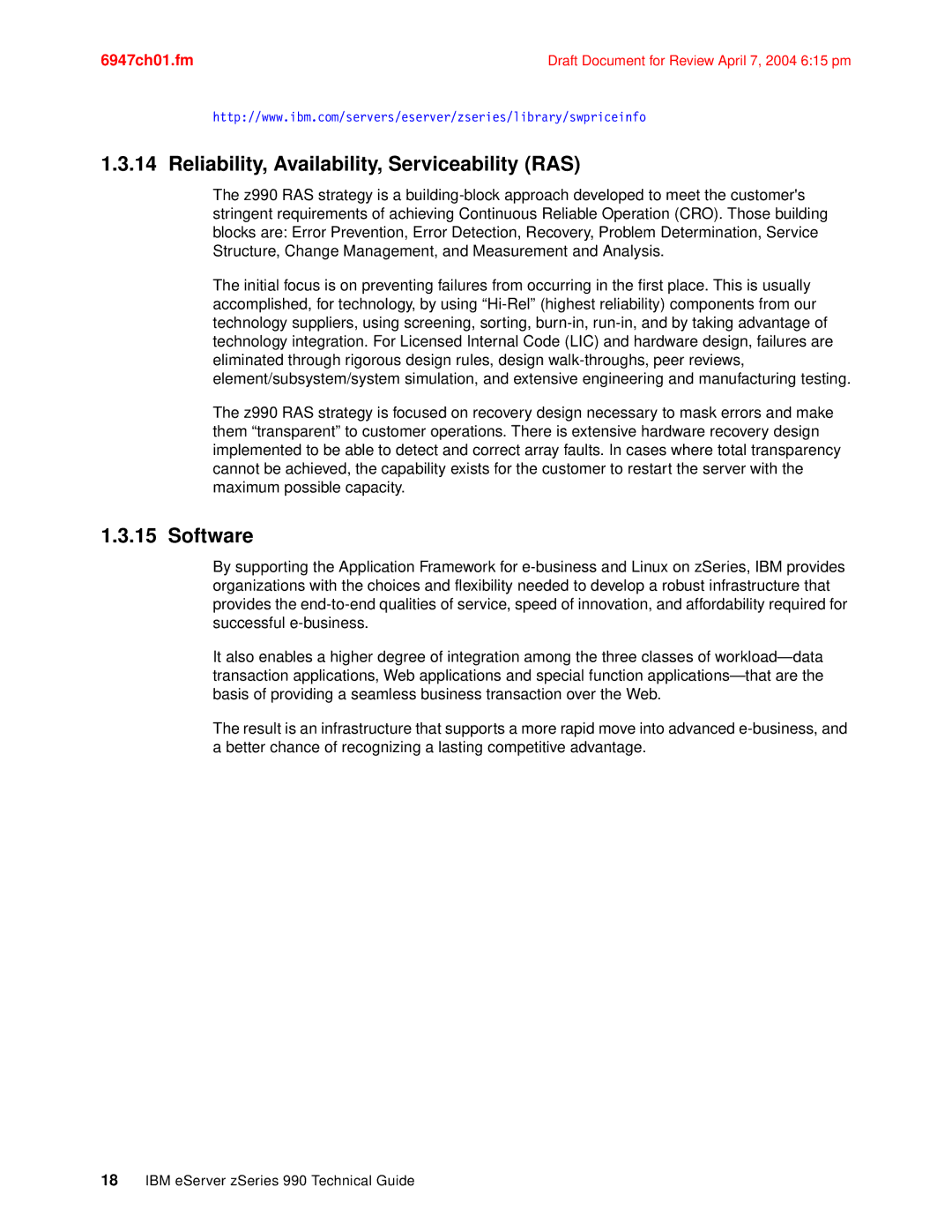 IBM 990 manual Reliability, Availability, Serviceability RAS, Software 