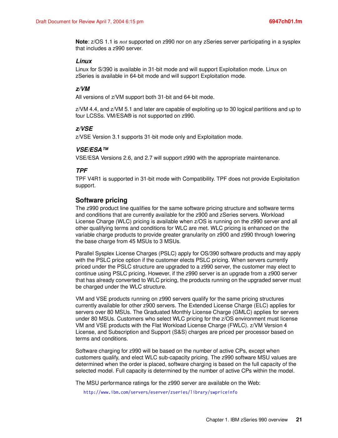 IBM 990 manual Software pricing, Linux, Vse 