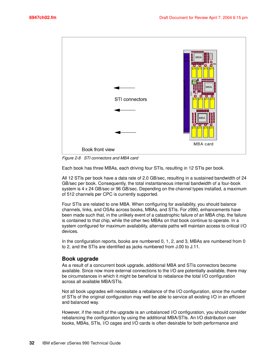 IBM 990 manual Book upgrade, STI connectors Book front view 