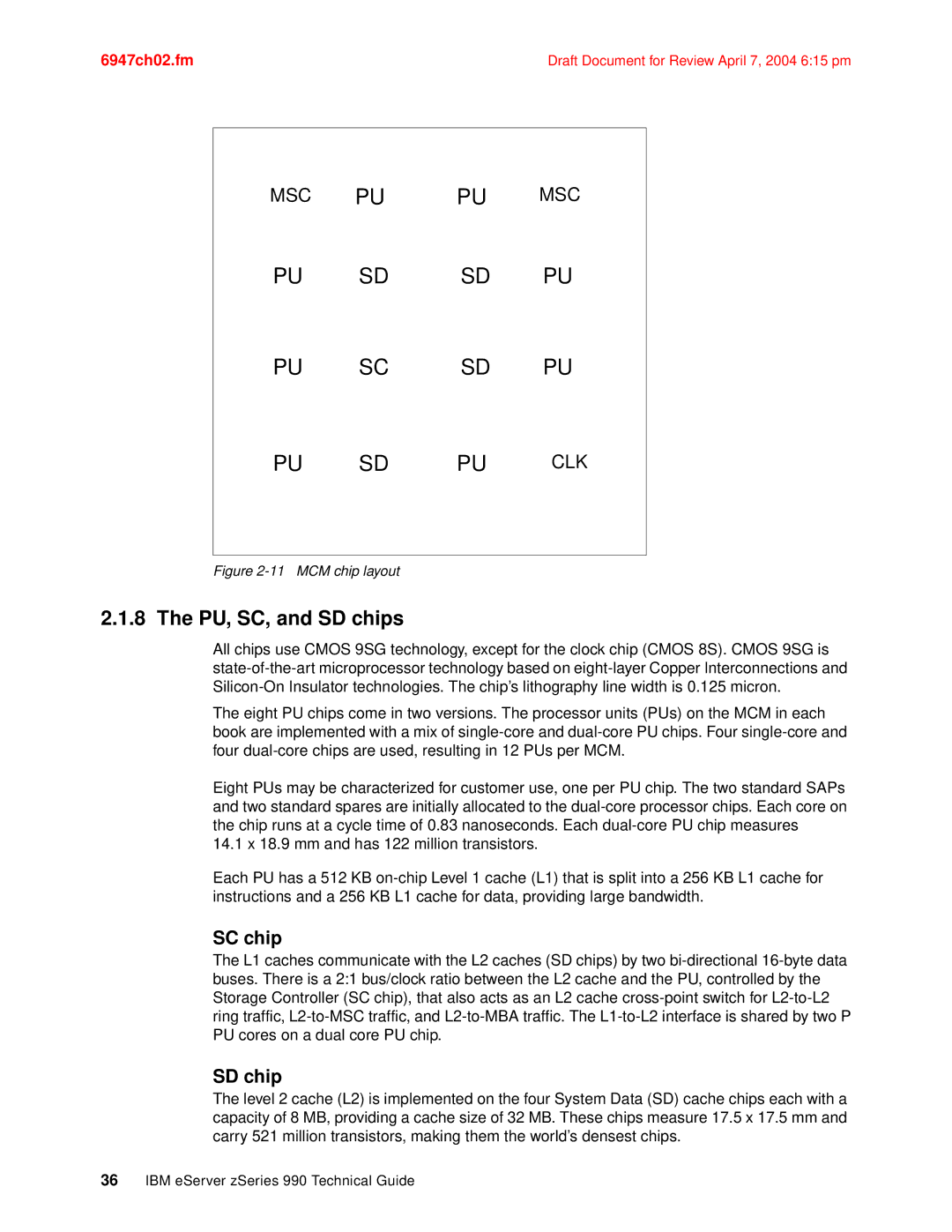 IBM 990 manual PU, SC, and SD chips, SC chip 