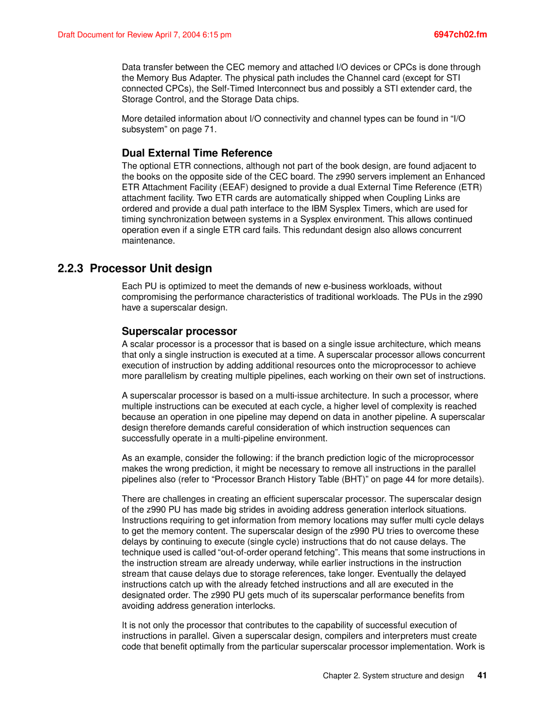 IBM 990 manual Processor Unit design, Dual External Time Reference, Superscalar processor 