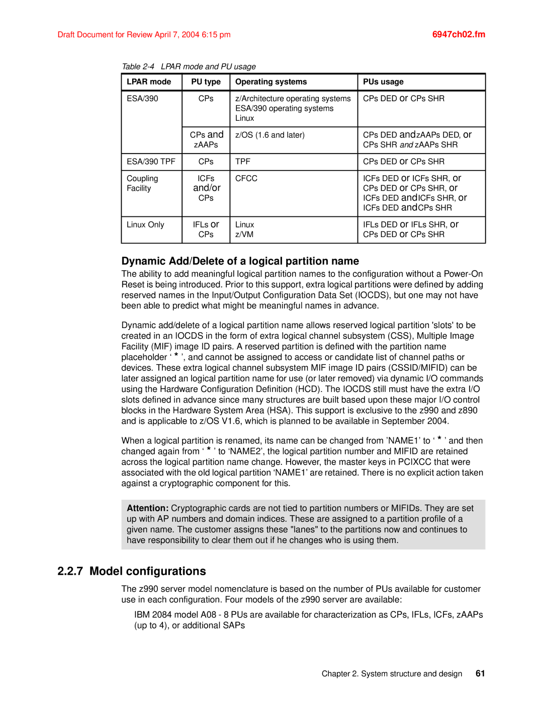 IBM 990 manual Model configurations, Dynamic Add/Delete of a logical partition name 