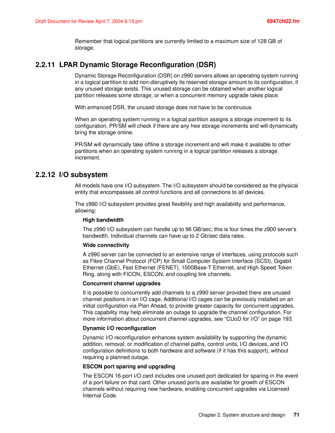 IBM 990 manual Lpar Dynamic Storage Reconfiguration DSR, 12 I/O subsystem 