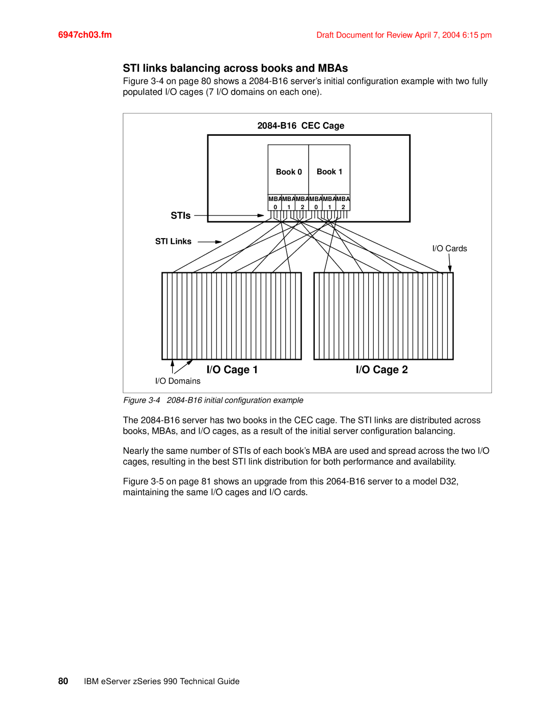 IBM 990 manual STI links balancing across books and MBAs, 2084-B16 CEC Cage, Book, STI Links Cards, Domains 