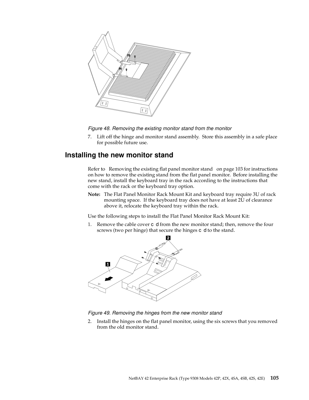 IBM 9TS, 9TX, 9QX, 9QS, 900, 4SB, 4SA, 42P, 42X, 200, 42E, 42S, 4QS, 4QX manual Installing the new monitor stand 