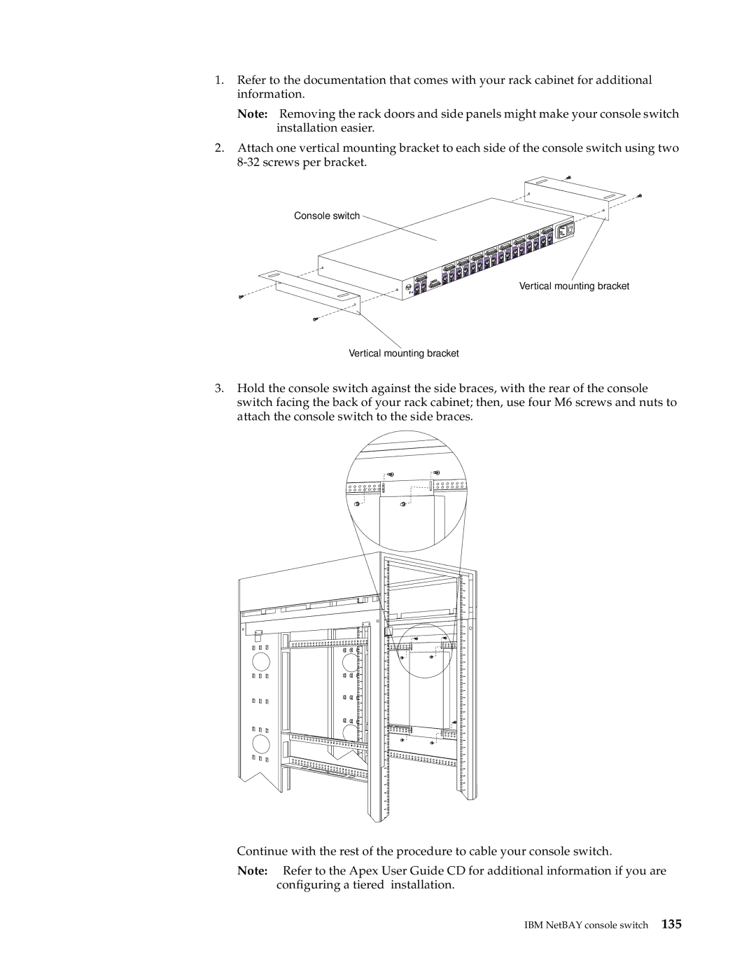 IBM 9QS, 9TX, 9TS, 9QX, 900, 4SB, 4SA, 42P, 42X, 200, 42E, 42S, 4QS, 4QX manual Console switch Vertical mounting bracket 