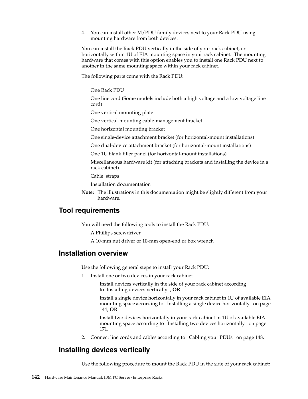 IBM 42E, 9TX, 9TS, 9QX, 9QS, 900, 4SB, 4SA, 42P, 42X, 200, 42S, 4QS, 4QX manual Tool requirements, Installing devices vertically 