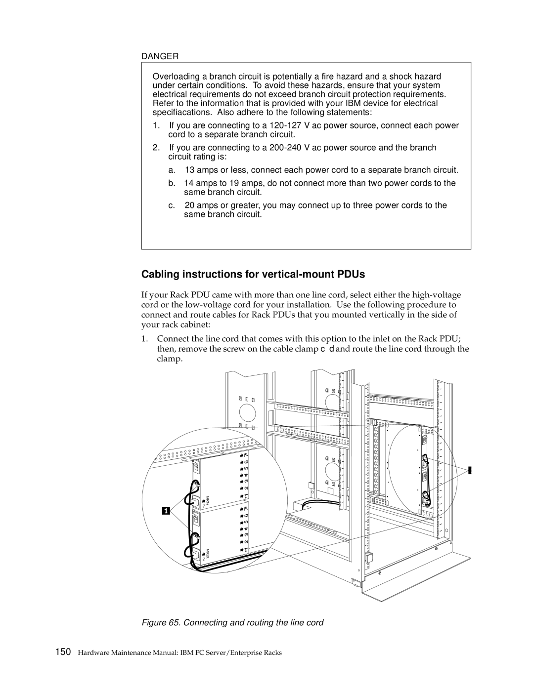 IBM 900, 9TX, 9TS, 9QX, 9QS, 4SB, 4SA, 42P Cabling instructions for vertical-mount PDUs, Connecting and routing the line cord 