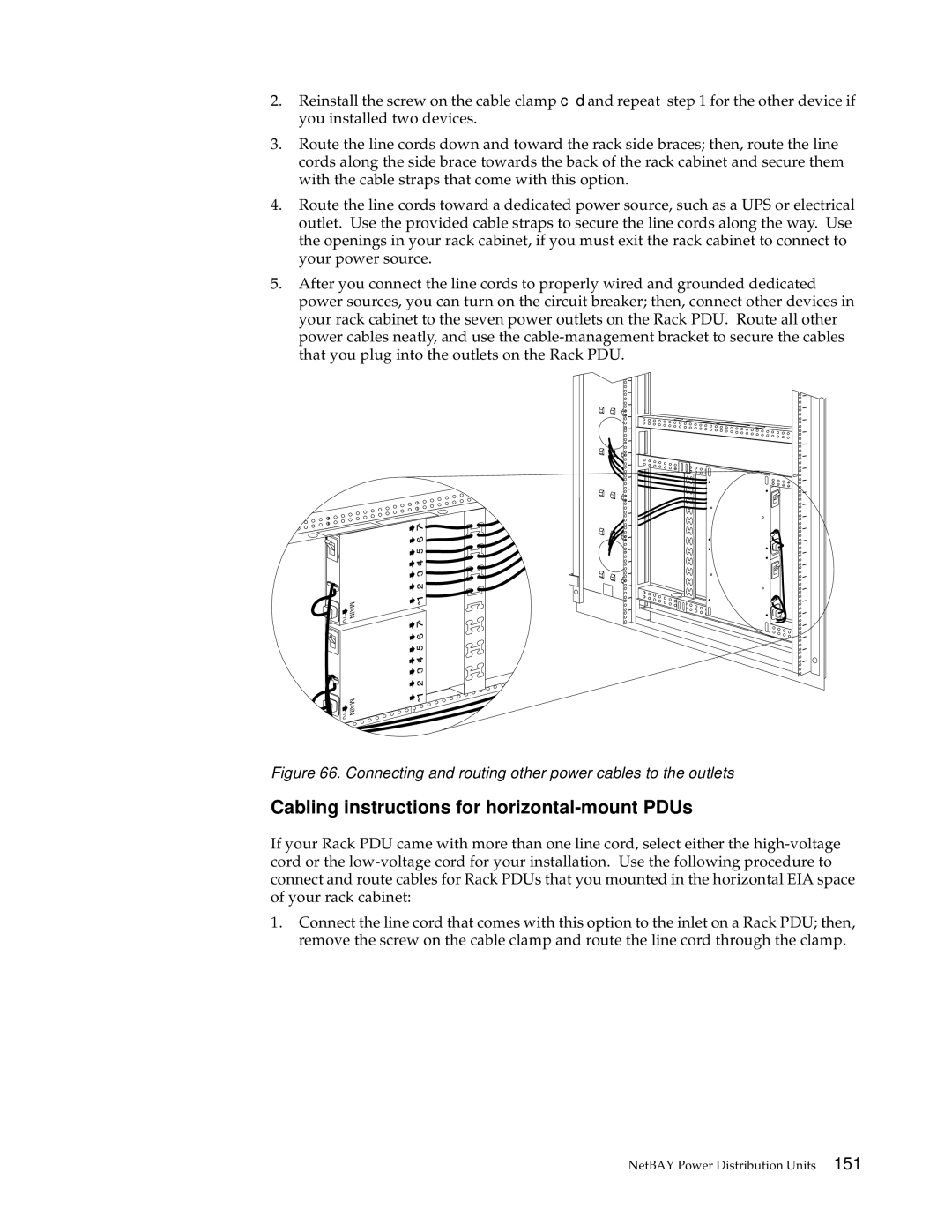 IBM 4SB, 9TX, 9TS Cabling instructions for horizontal-mount PDUs, Connecting and routing other power cables to the outlets 