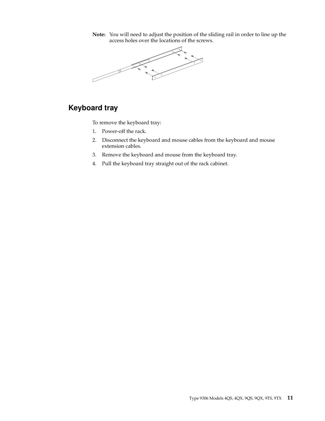 IBM 4SB, 9TX, 9TS, 9QX, 9QS, 900, 4SA, 42P, 42X, 200, 42E, 42S, 4QS, 4QX manual Keyboard tray 