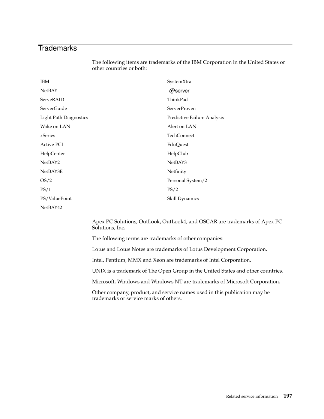 IBM 200, 9TX, 9TS, 9QX, 9QS, 900, 4SB, 4SA, 42P, 42X, 42E, 42S, 4QS, 4QX manual Trademarks, Ibm 