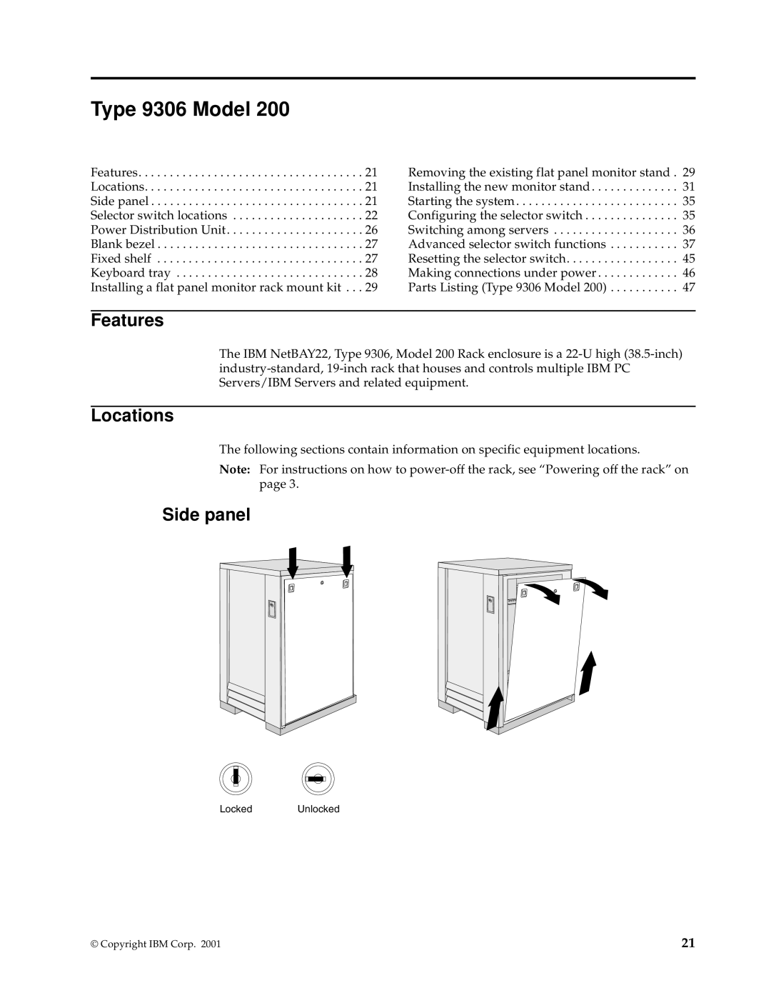 IBM 9TS, 9TX, 9QX, 9QS, 900, 4SB, 4SA, 42P, 42X, 200, 42E, 42S, 4QS, 4QX manual Type 9306 Model, Side panel 